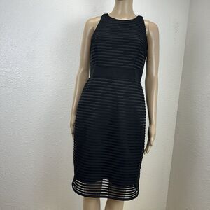 Aiden Mattox Women's Sleeveless Shadow Stripe Dress Jewel Neck Midi Black Size 4